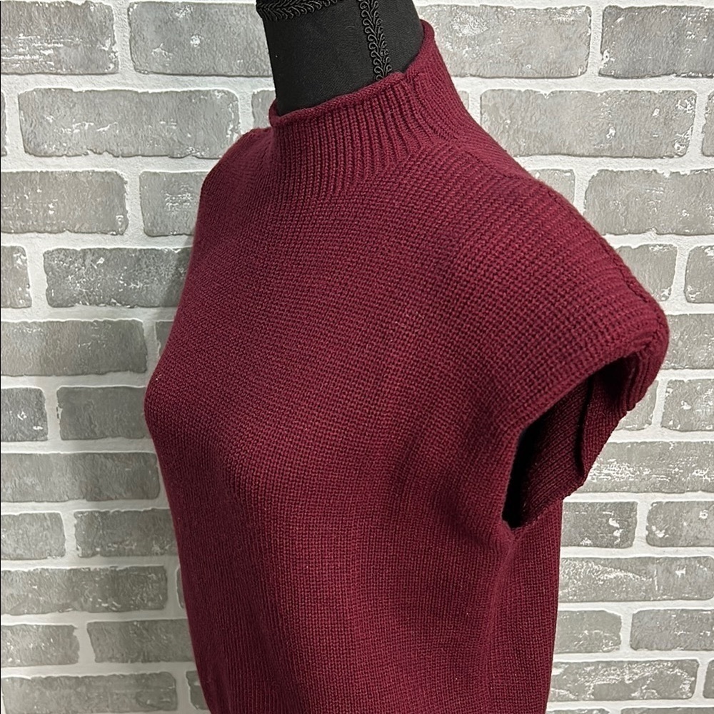 Vintage Burgundy Knit Sweater Cap Sleeve Shoulder Pads Medium 80s/90s Power Knit - Picture 8 of 11